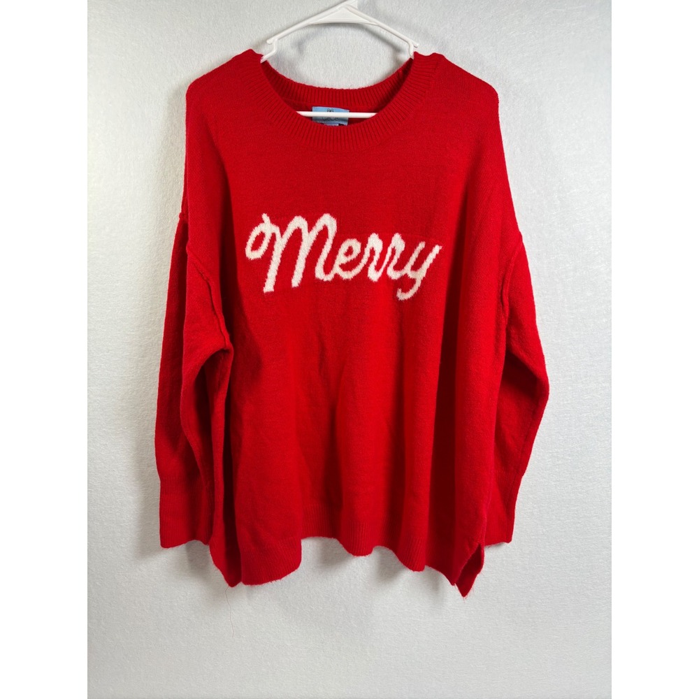 CeCe Merry Christmas Sweater Womens 3X Red Acrylic Knit Holiday Festive Pullover